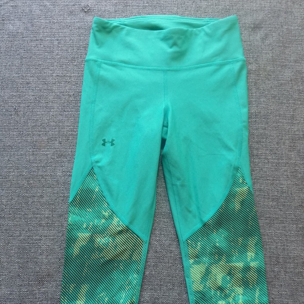 Under Armour HeatGear Leggings Womens XS Green Excellent Graphic Fitted Tights